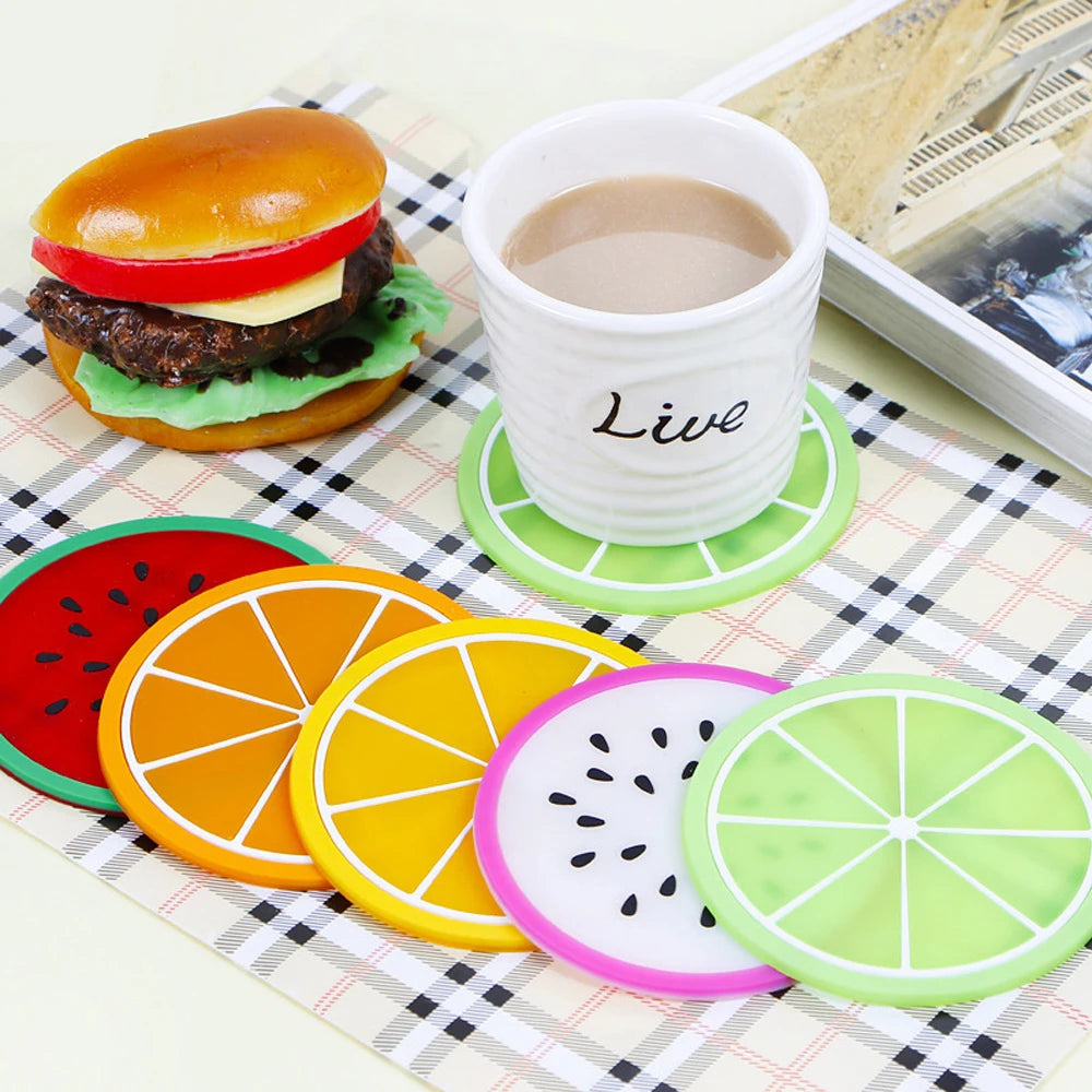 Porta-Copos em Formato de Frutas - Conjunto de Silicone para Mesa