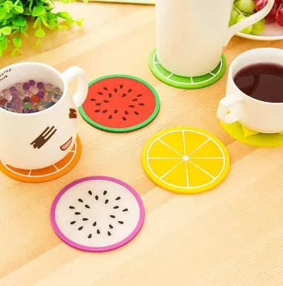 Porta-Copos em Formato de Frutas - Conjunto de Silicone para Mesa