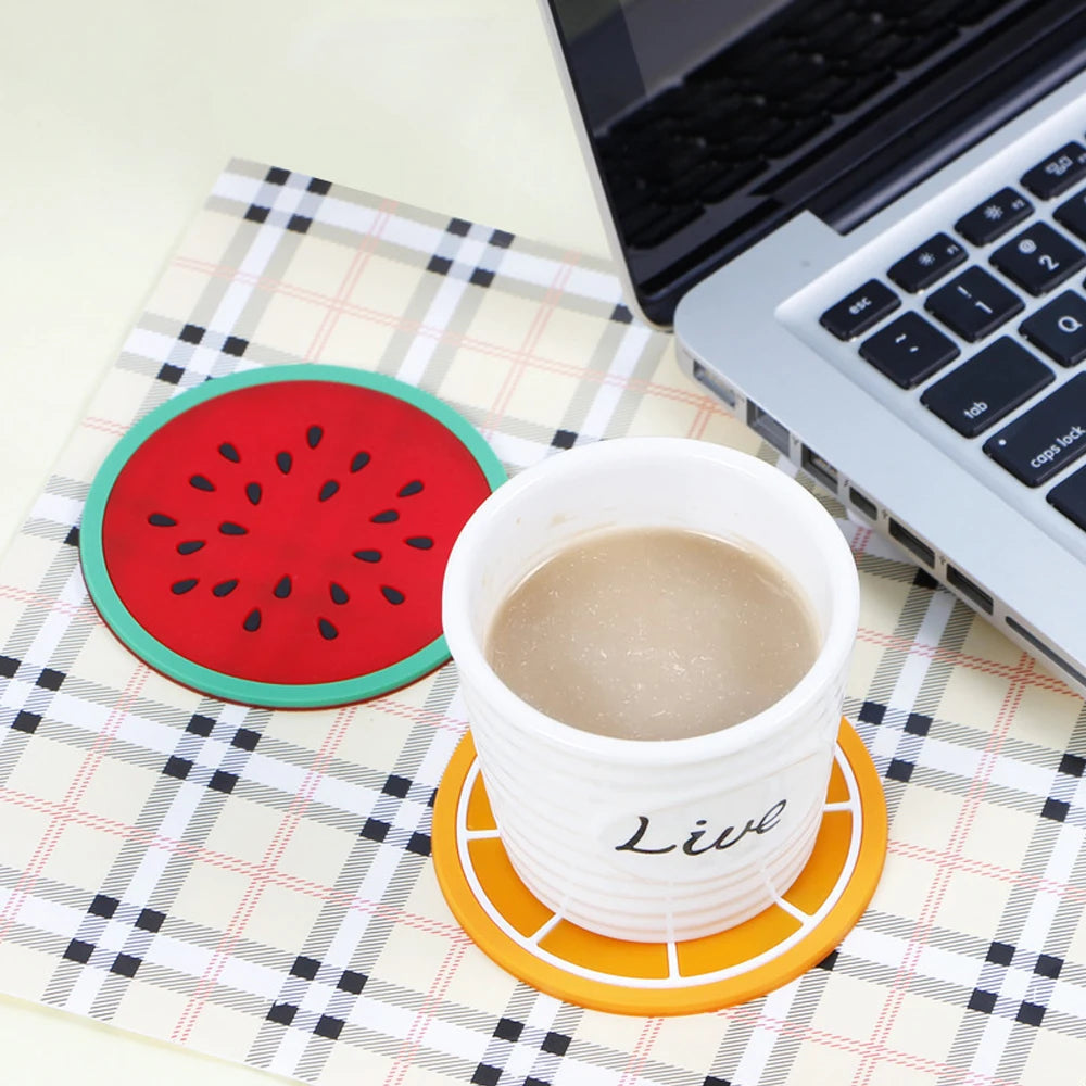 Porta-Copos em Formato de Frutas - Conjunto de Silicone para Mesa