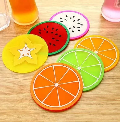 Porta-Copos em Formato de Frutas - Conjunto de Silicone para Mesa