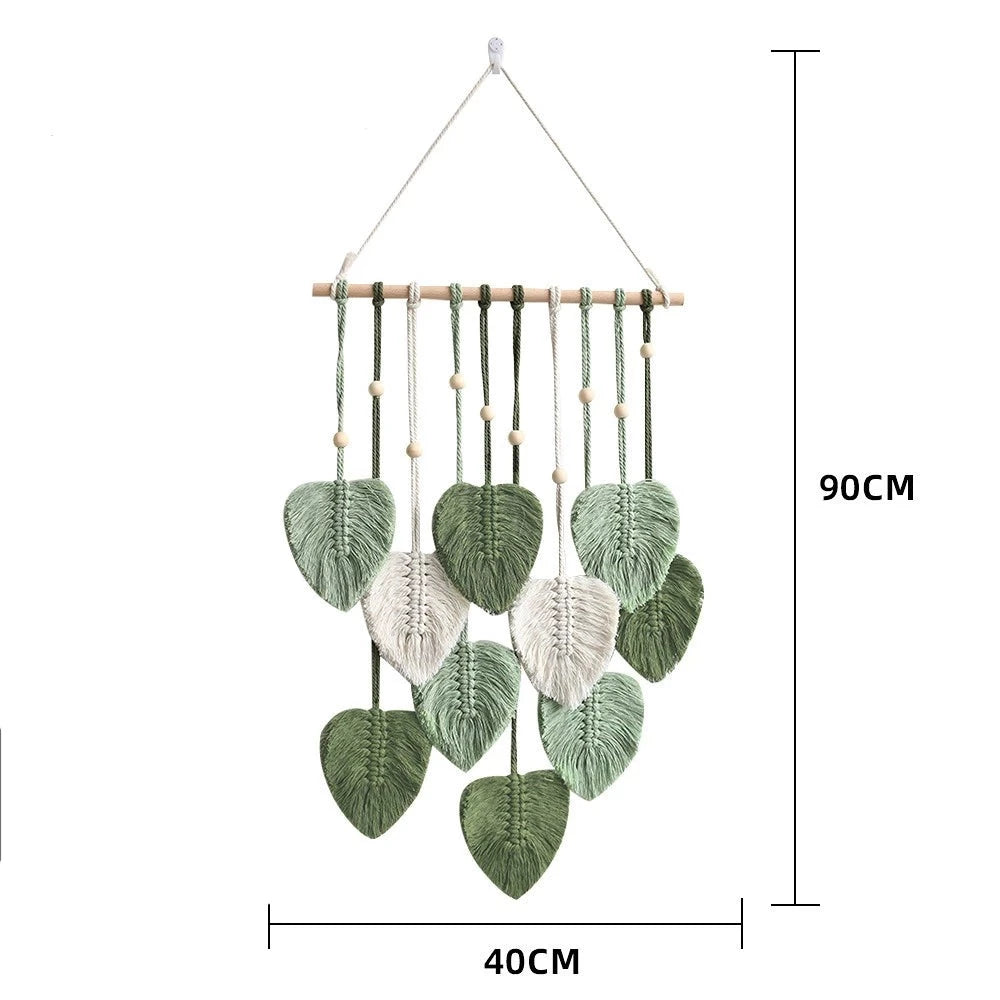 44597753315552Tapeçaria de Parede Macramê com Folhas