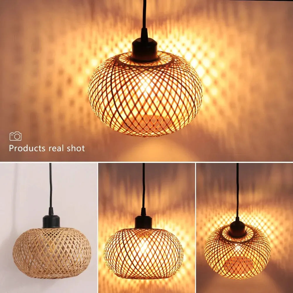 Lustre de Bambu Rattan Feito à Mão com LED para Teto