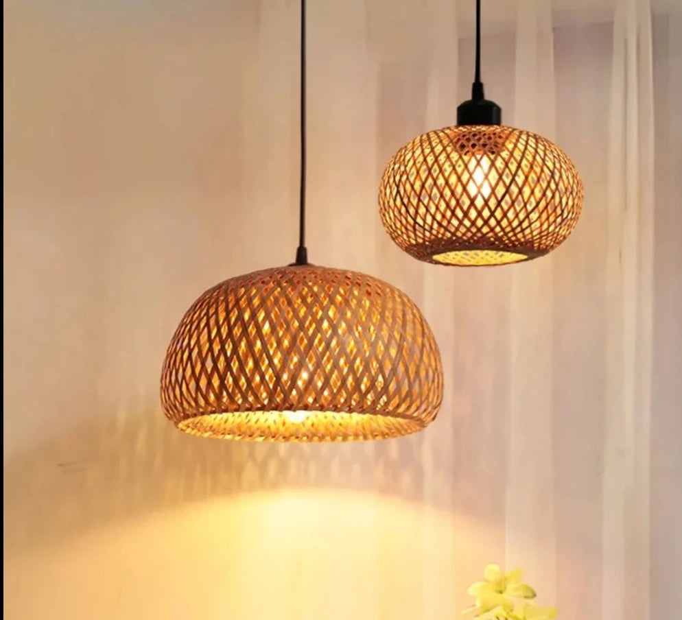 Lustre de Bambu Rattan Feito à Mão com LED para Teto