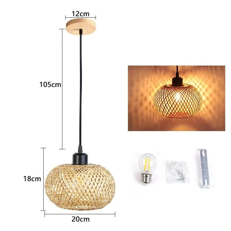 Lustre de Bambu Rattan Feito à Mão com LED para Teto