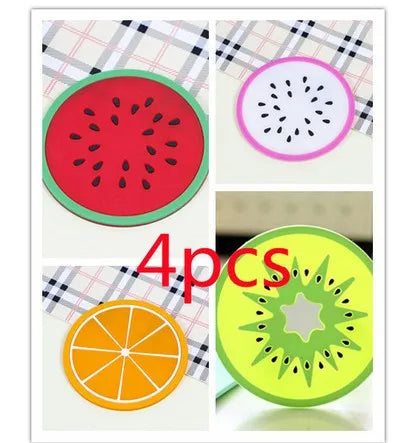 Porta-Copos em Formato de Frutas - Conjunto de Silicone para Mesa