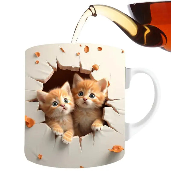 Caneca de Cerâmica com Estampa de Gato 3D