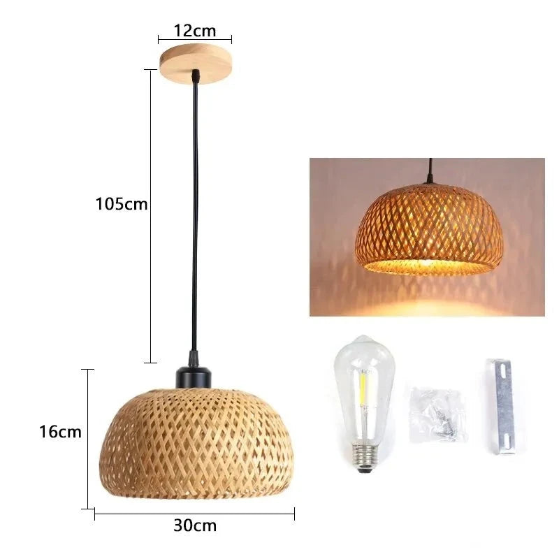 Lustre de Bambu Rattan Feito à Mão com LED para Teto