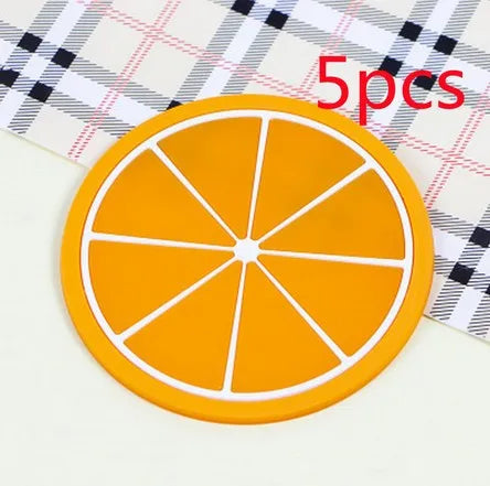 Porta-Copos em Formato de Frutas - Conjunto de Silicone para Mesa